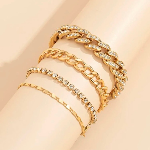 Modern Gold Chain Rhinestone Bracelet Set - Picture 3 of 9